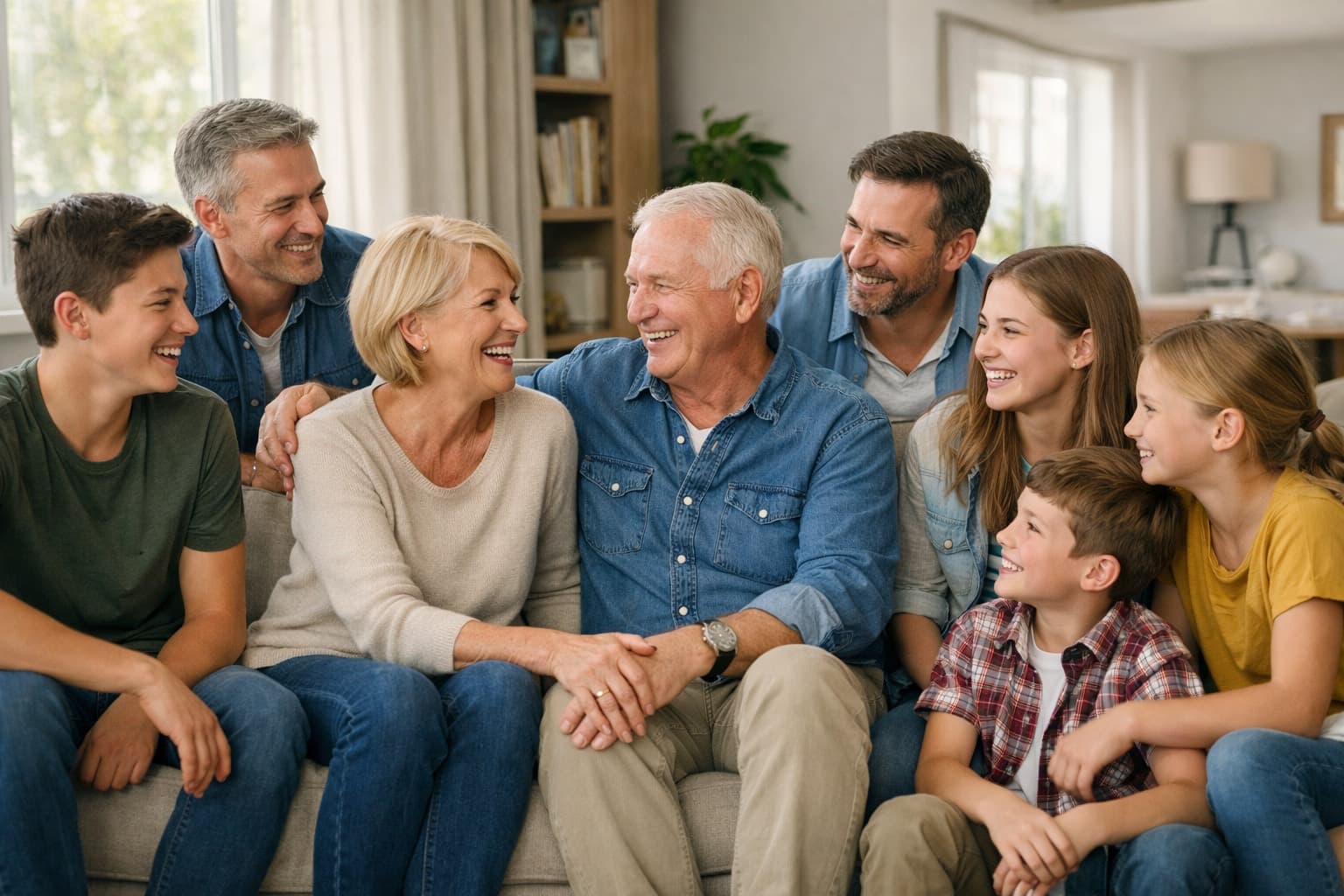 Family gathered together in a living room