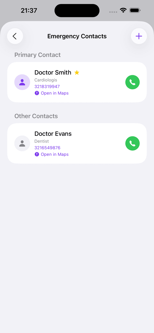 Emergency Contacts - detail